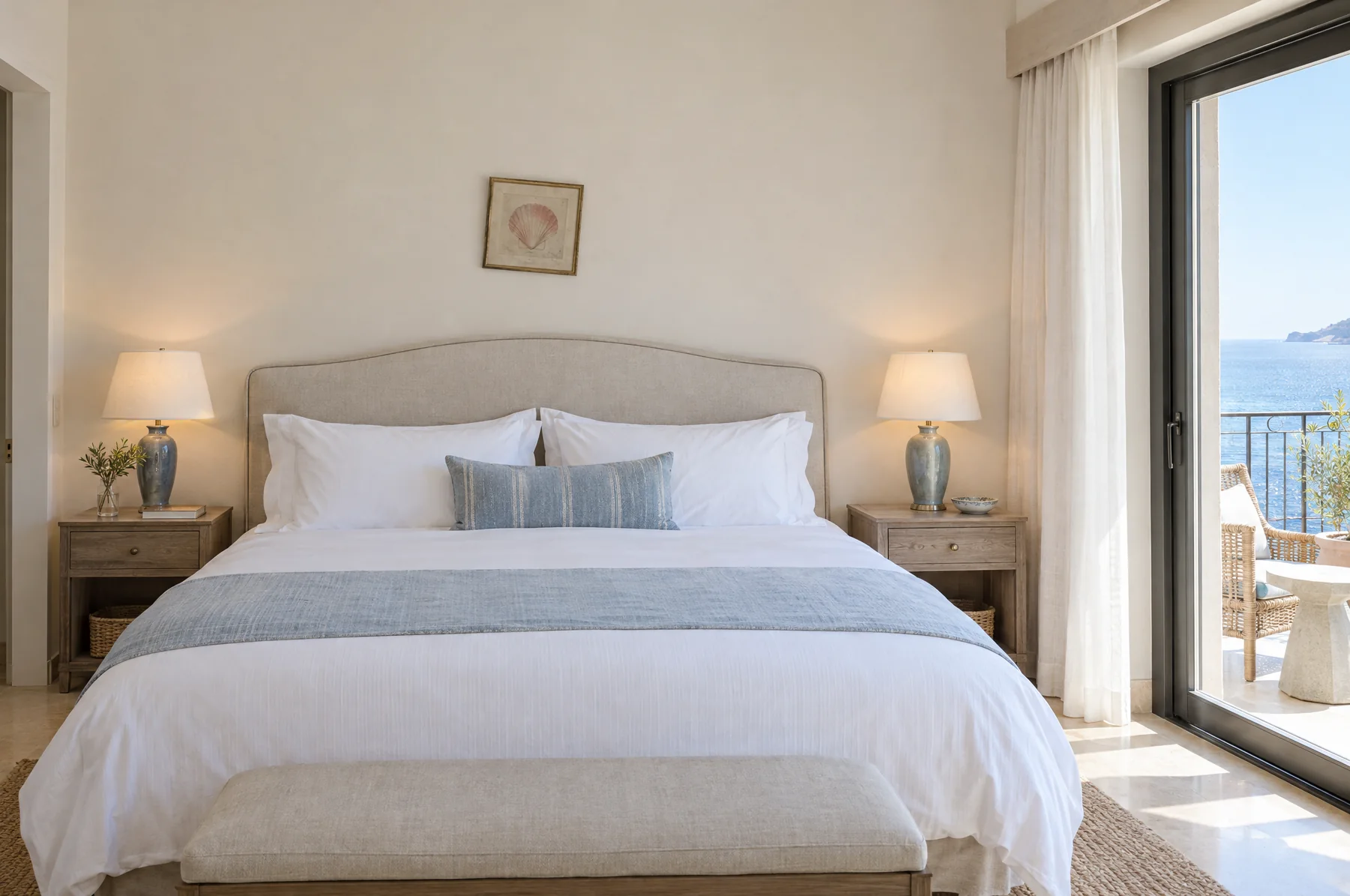 Before: a guest room with one small seashell print above the bed