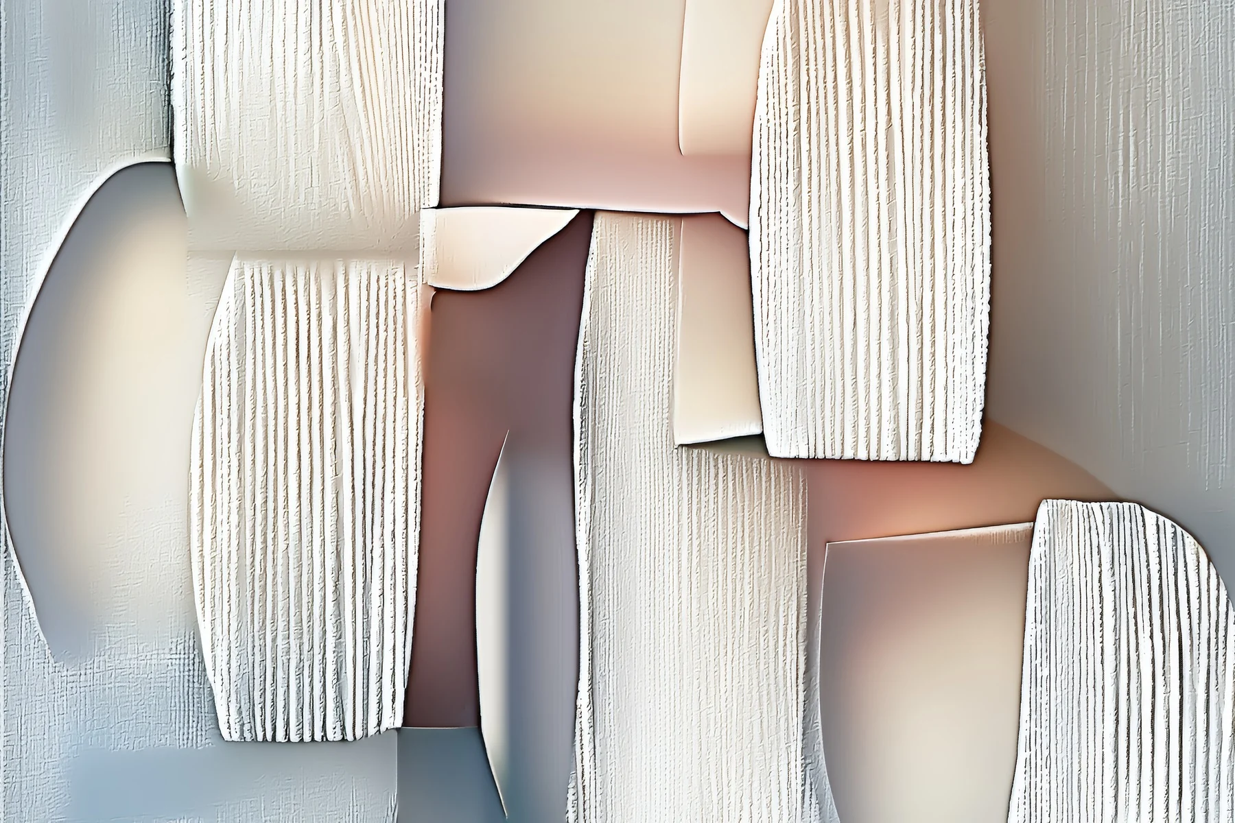 Abstract landscape artwork of white textured panels in soft neutrals