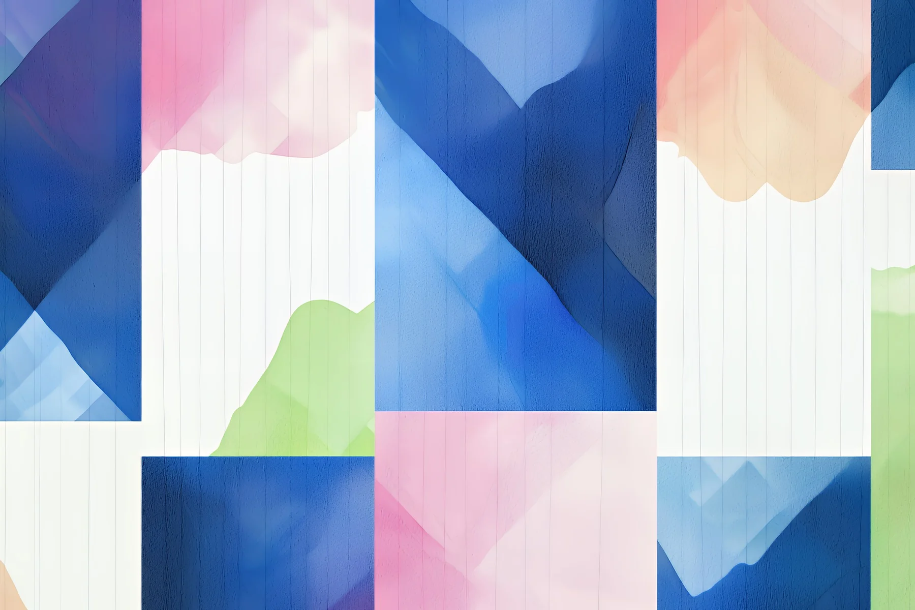 Abstract landscape artwork of blue and pink geometric watercolor squares