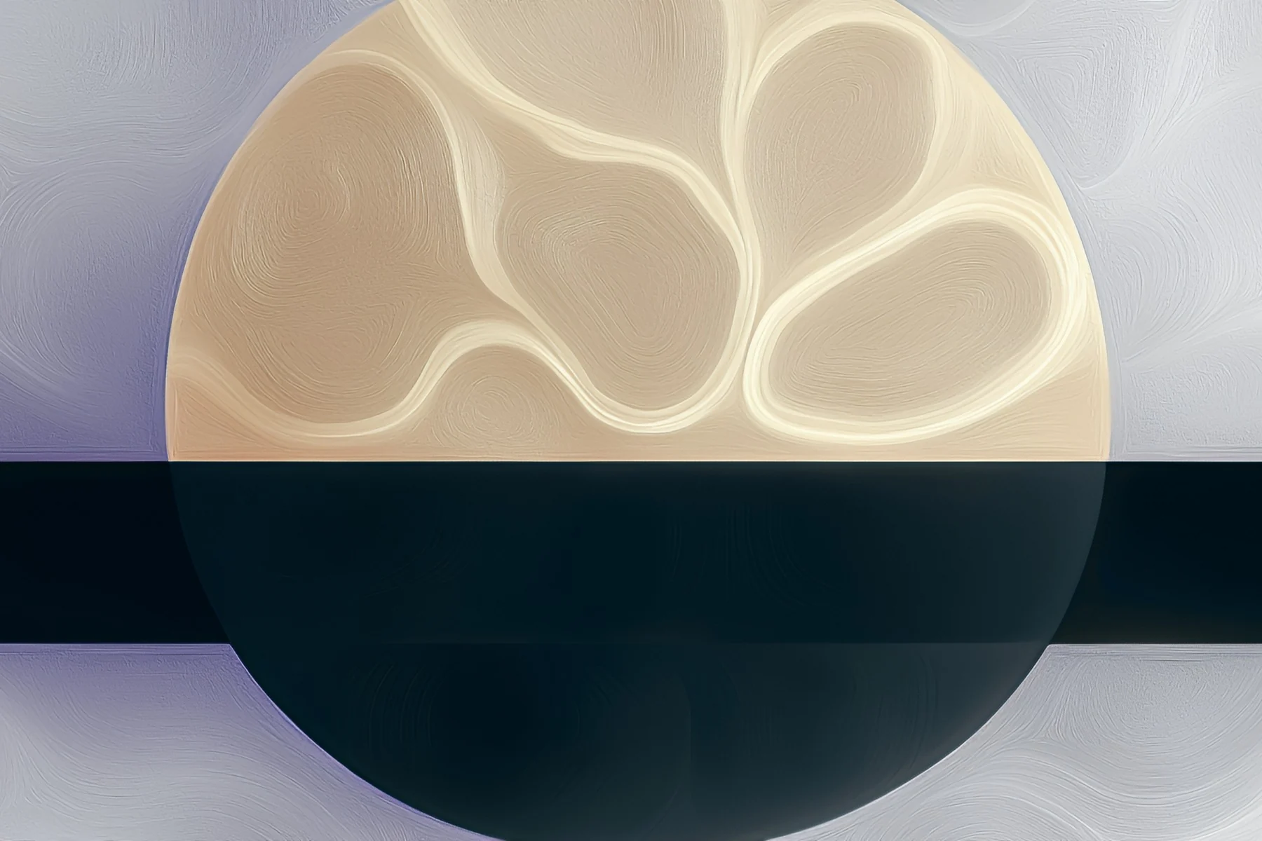 Abstract landscape artwork of a pale disc over a dark horizon band