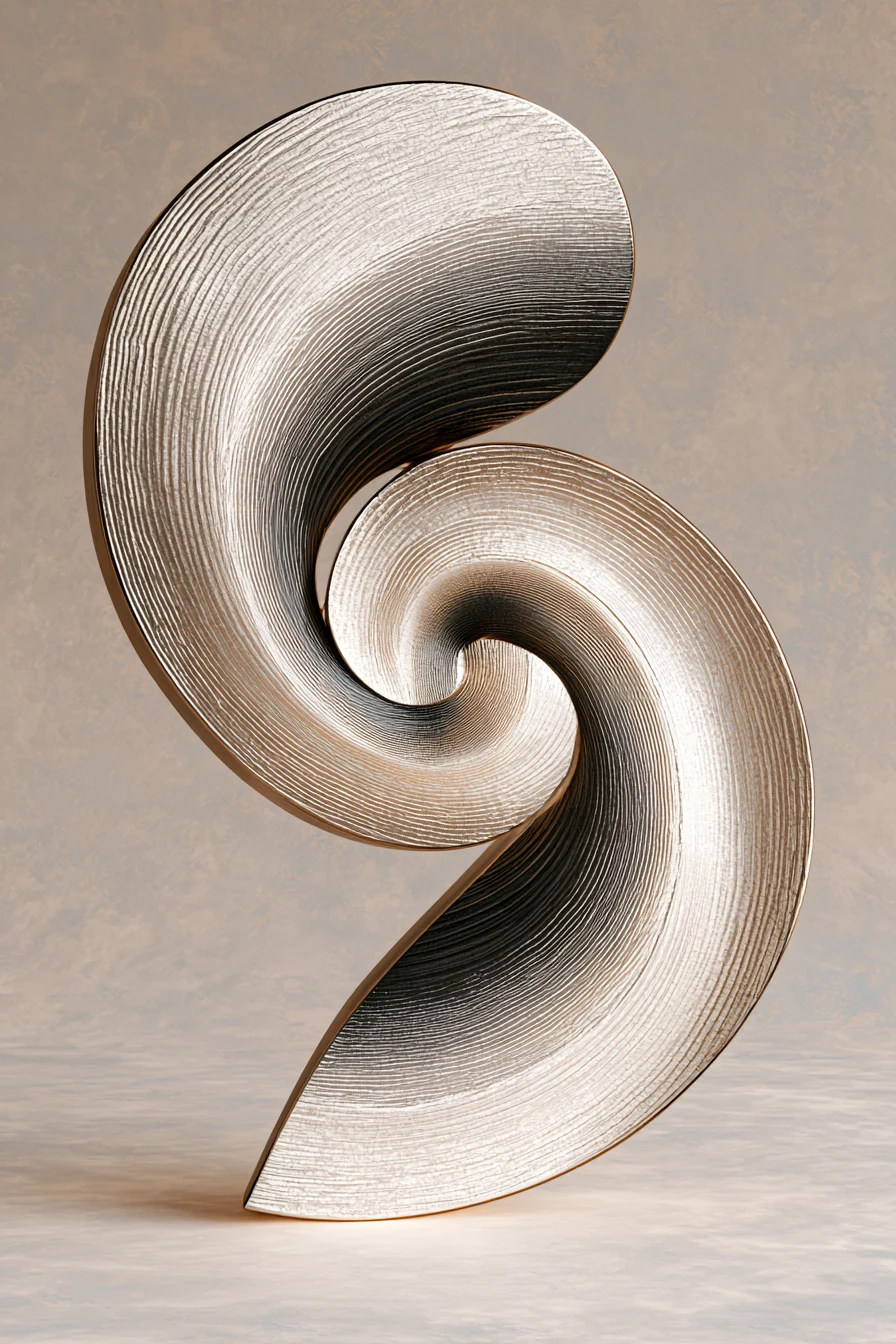 Sculptural abstract portrait artwork of a cream spiral with fine carved lines