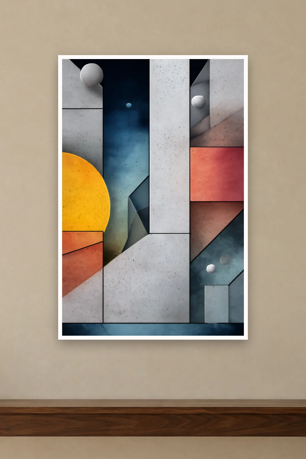 Gray Sun art print on a wall