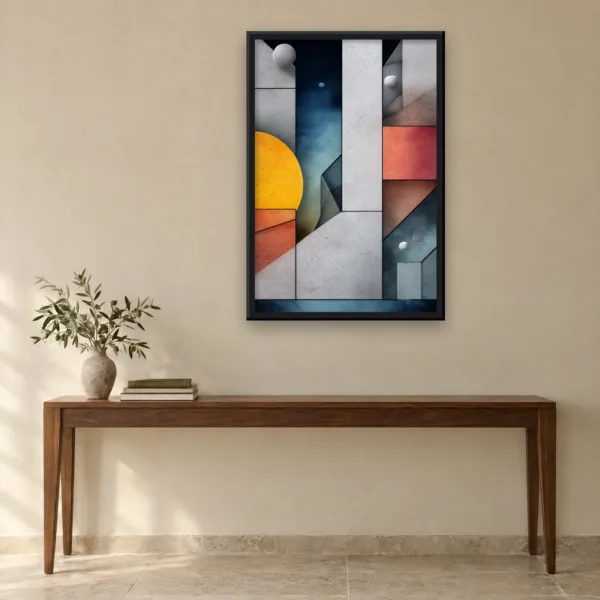 Gray Sun framed in Black on a wall