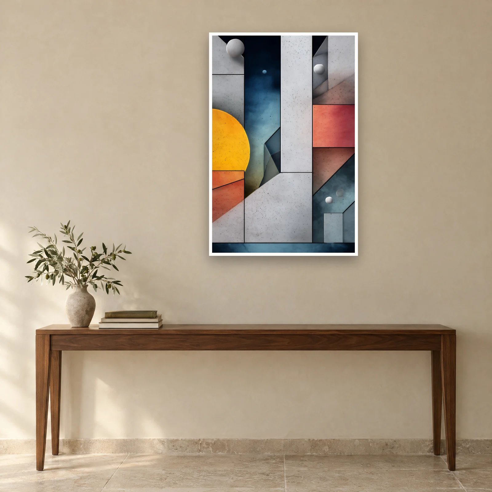 Gray Sun art print on a wall