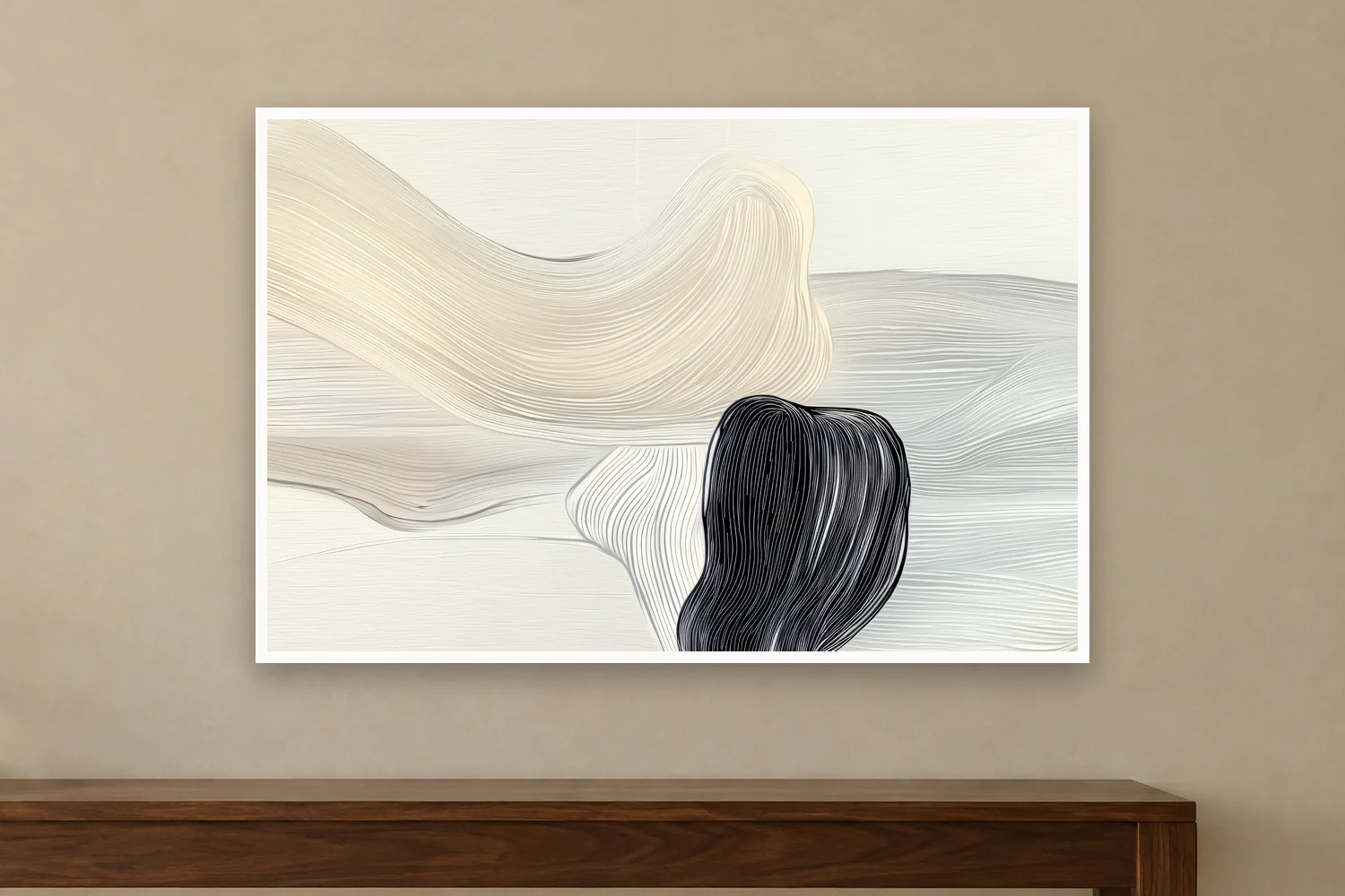 Cream Ribbon art print on a wall
