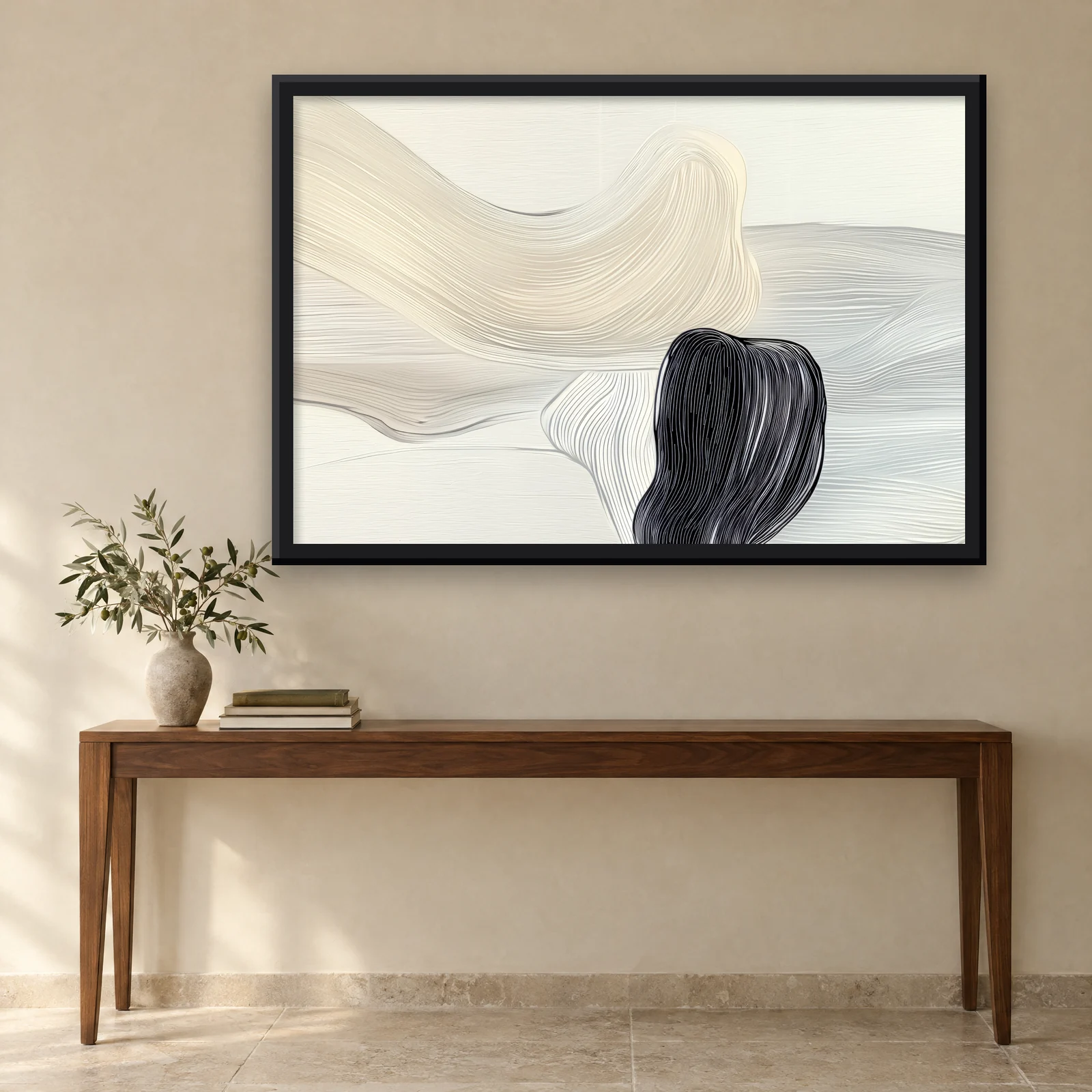 Cream Ribbon framed in Black on a wall