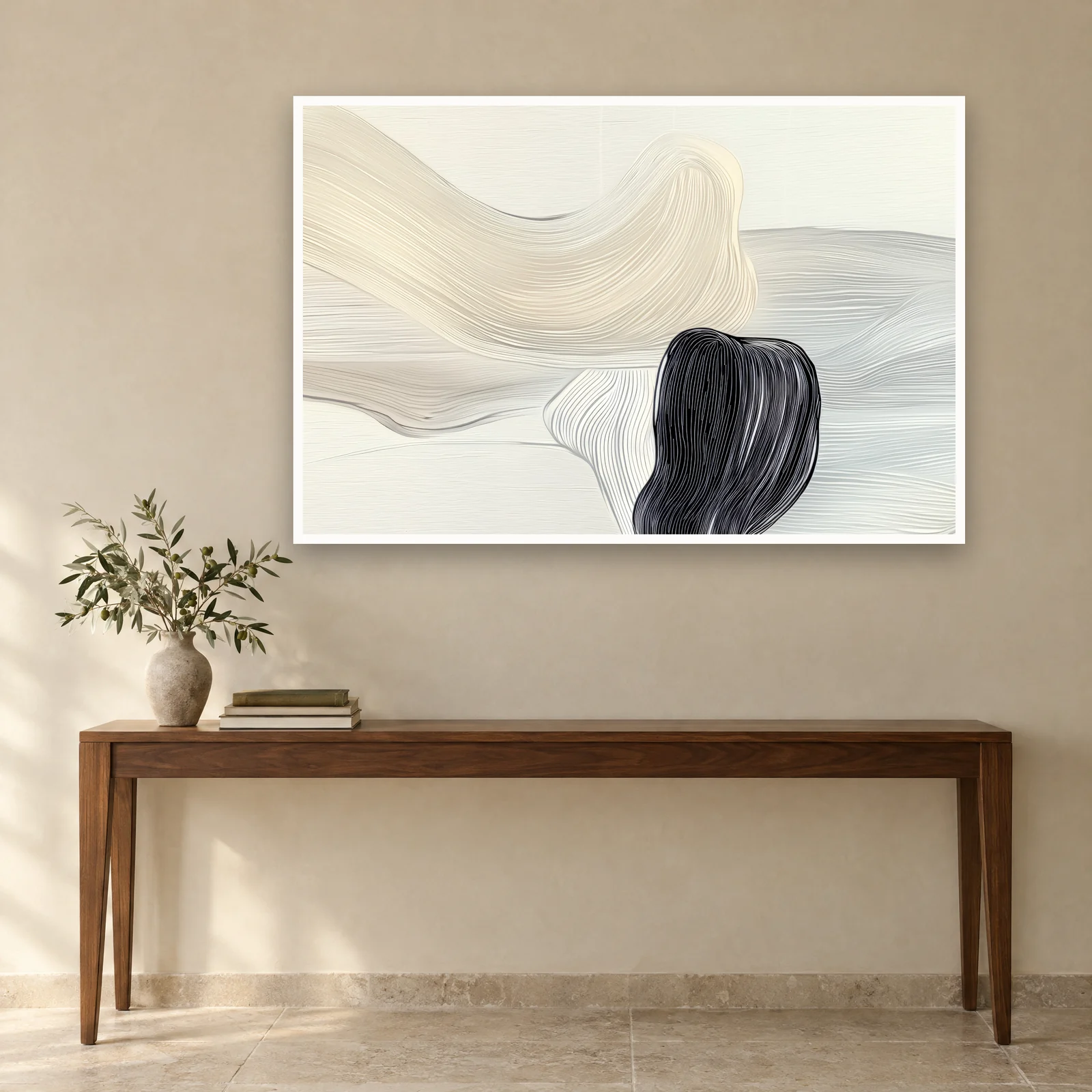 Cream Ribbon art print on a wall