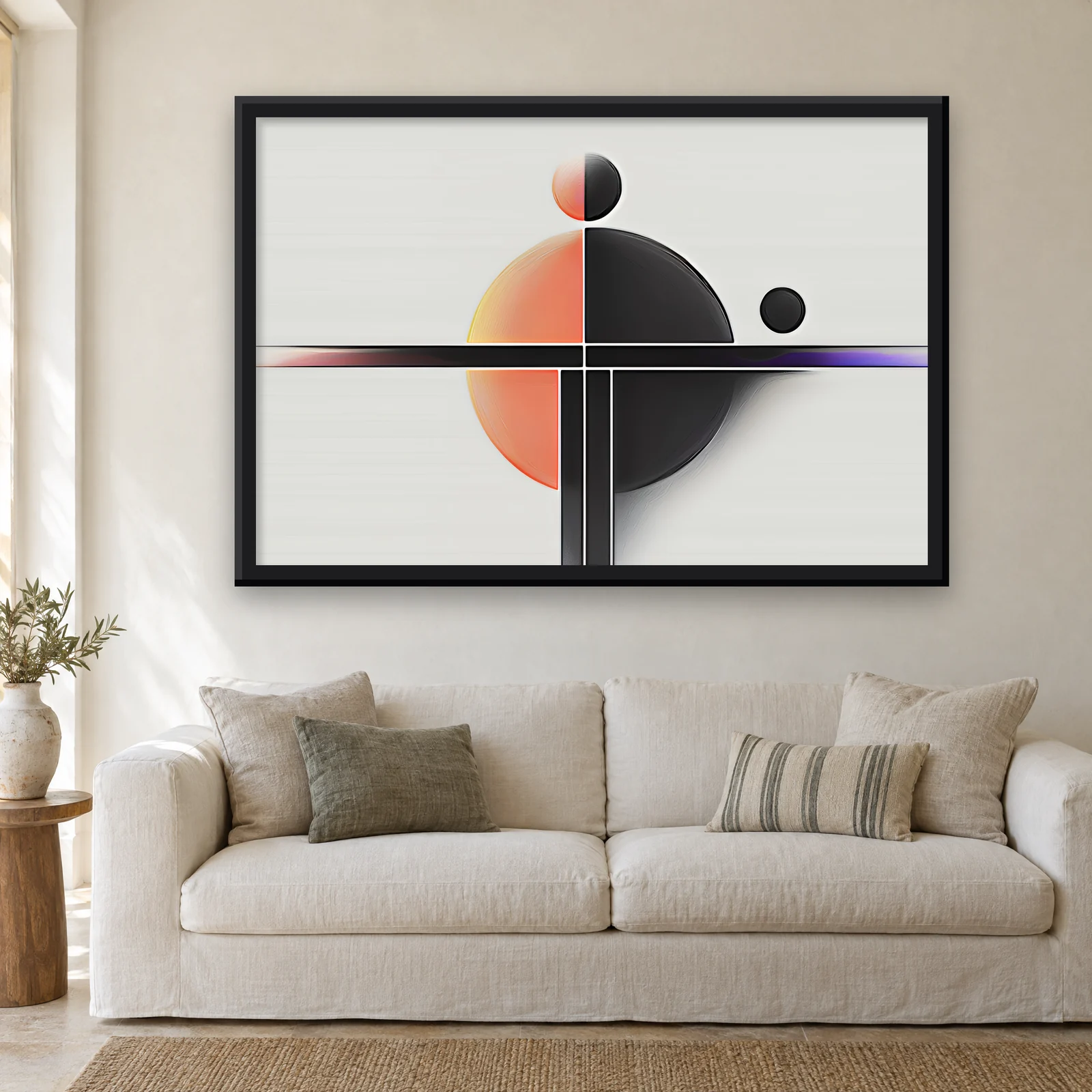 Horizon Dots framed in Black on a wall