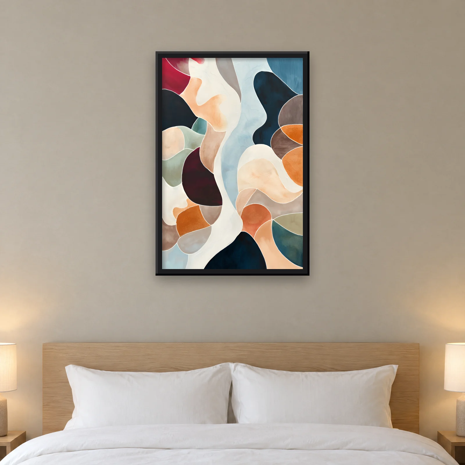 Garden Shapes framed in Black on a wall
