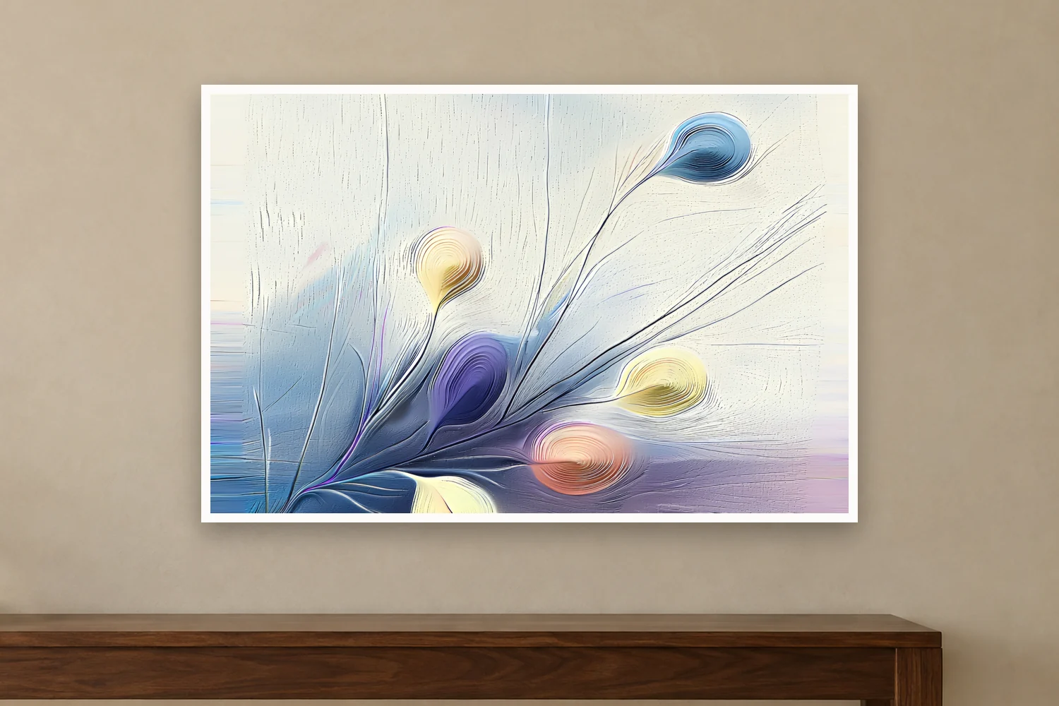 Blue Meadow art print on a wall