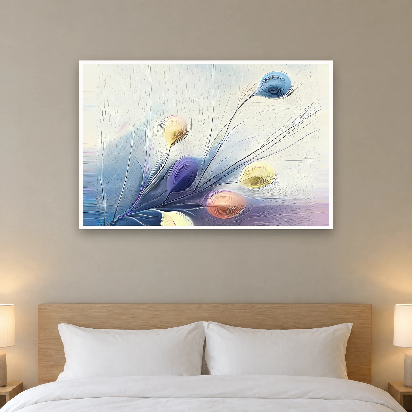 Blue Meadow art print on a wall